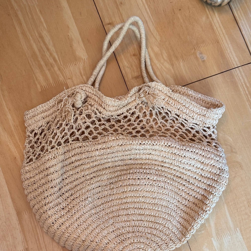 Lucky Brand Beige Crochet Tote Bag Cruise Beach Boho Nautical